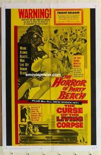 n979 HORROR OF PARTY BEACH/CURSE OF THE LIVING CORPSE one-sheet movie poster