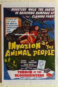 p088 INVASION OF ANIMAL PEOPLE/TERROR OF BLOODHUNTERS one-sheet movie poster '62