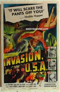 p092 INVASION USA one-sheet movie poster '52 Peggie Castle, sci-fi!