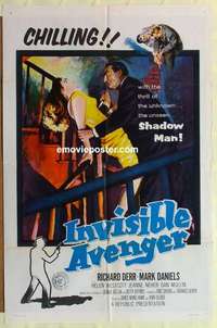 p093 INVISIBLE AVENGER one-sheet movie poster '58 Shadow Man, cool image!