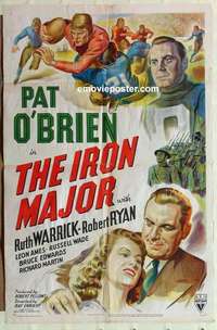 p099 IRON MAJOR one-sheet movie poster '43 Pat O'Brien, military football!