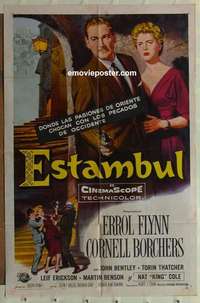 p108 ISTANBUL Spanish/U.S. one-sheet movie poster '57 Errol Flynn, Borchers