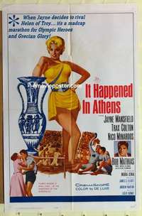 p114 IT HAPPENED IN ATHENS one-sheet movie poster '62 Jayne Mansfield