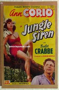 p164 JUNGLE SIREN one-sheet movie poster '42 Buster Crabbe, sexy Ann Corio