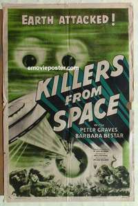 p185 KILLERS FROM SPACE one-sheet movie poster '54 Peter Graves, sci-fi!