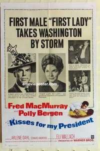 p198 KISSES FOR MY PRESIDENT one-sheet movie poster '64 Fred MacMurray