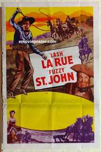 p211 LASH LA RUE one-sheet movie poster '40s full color with his whip!