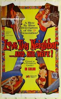 p255 LOVE THY NEIGHBOR & HIS WIFE one-sheet movie poster '70 wife-swapping!