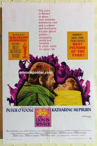 s828 LION IN WINTER one-sheet movie poster '68 Kate Hepburn, O'Toole
