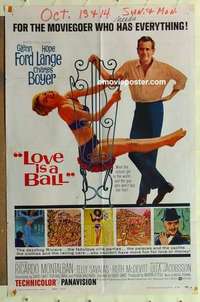 s817 LOVE IS A BALL style B one-sheet movie poster '63 Glenn Ford, Hope Lange