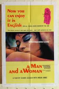 s793 MAN & A WOMAN style B one-sheet movie poster '66 sexy Anouk Aimee!