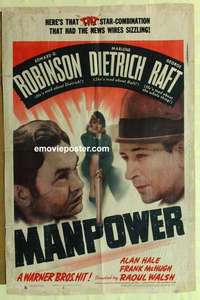 s777 MANPOWER one-sheet movie poster '41 Raft, Robinson, Marlene Dietrich