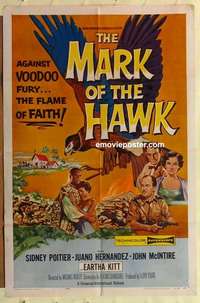 s774 MARK OF THE HAWK one-sheet movie poster '58 Sidney Poitier, Eartha Kitt