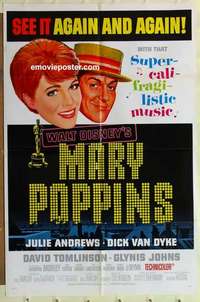 s768 MARY POPPINS one-sheet movie poster '64 see it again and again!