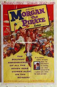 s727 MORGAN THE PIRATE one-sheet movie poster '61 raging Steve Reeves!