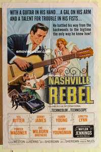 s688 NASHVILLE REBEL one-sheet movie poster '66 Tex Ritter plays guitar!