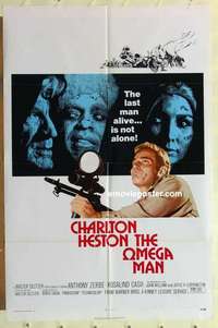 s646 OMEGA MAN one-sheet movie poster '71 Charlton Heston, zombies!