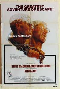 s608 PAPILLON one-sheet movie poster '74 Steve McQueen, Dustin Hoffman
