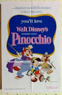 s576 PINOCCHIO one-sheet movie poster R78 Walt Disney classic!