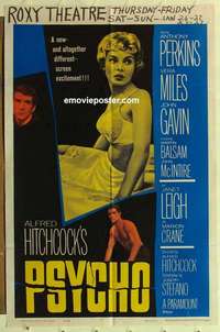 s542 PSYCHO one-sheet movie poster '60 Leigh, Perkins, Hitchcock