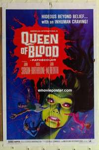 s535 QUEEN OF BLOOD one-sheet movie poster '66 Basil Rathbone, cool image!