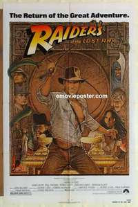 s528 RAIDERS OF THE LOST ARK one-sheet movie poster R82 Harrison Ford, Amsel