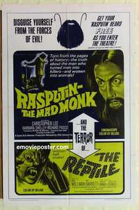 s522 RASPUTIN THE MAD MONK/REPTILE one-sheet movie poster '66 horror!