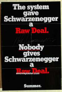 s521 RAW DEAL signed teaser one-sheet movie poster '86 Schwarzenegger