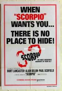 s444 SCORPIO advance one-sheet movie poster '73 Burt Lancaster, Alain Delon