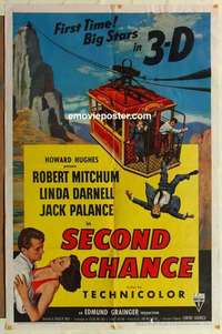 s440 SECOND CHANCE one-sheet movie poster '53 3D Robert Mitchum, Palance
