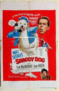 s417 SHAGGY DOG one-sheet movie poster '59 Disney, Fred MacMurray