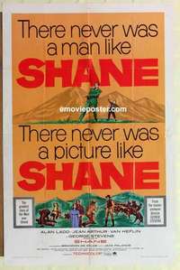 s415 SHANE one-sheet movie poster R66 Alan Ladd, Jean Arthur, Heflin