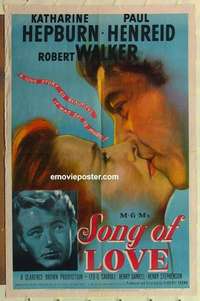 s367 SONG OF LOVE one-sheet movie poster '47 Kate Hepburn, Paul Henreid