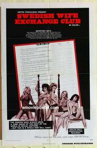 s287 SWEDISH WIFE EXCHANGE CLUB one-sheet movie poster '72 Sweden sex!
