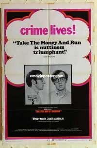 s280 TAKE THE MONEY & RUN one-sheet movie poster '69 Woody Allen, crime!