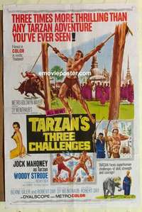 s265 TARZAN'S THREE CHALLENGES one-sheet movie poster '63 Jock Mahoney