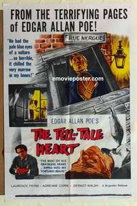 s254 TELL-TALE HEART one-sheet movie poster '61 Edgar Allan Poe horror!