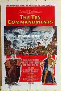 s252 TEN COMMANDMENTS one-sheet movie poster '56 Heston, Brynner, DeMille