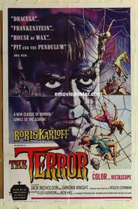 s248 TERROR one-sheet movie poster '63 Boris Karloff, Nicholson, Corman