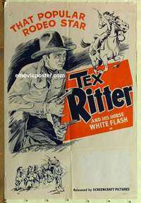 s247 TEX RITTER one-sheet movie poster '30s artwork image with two guns!