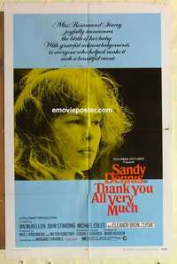 s242 THANK YOU ALL VERY MUCH one-sheet movie poster '69 Sandy Dennis