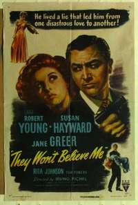 s228 THEY WON'T BELIEVE ME one-sheet movie poster '47 Hayward, Greer