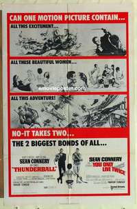 s214 THUNDERBALL/YOU ONLY LIVE TWICE one-sheet movie poster '71 James Bond