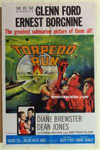 s194 TORPEDO RUN one-sheet movie poster '58 Glenn Ford, Ernest Borgnine