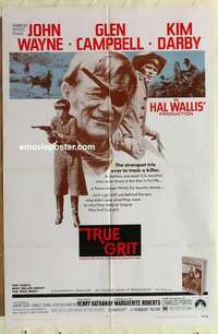 s177 TRUE GRIT one-sheet movie poster '69 John Wayne, Kim Darby, Duvall