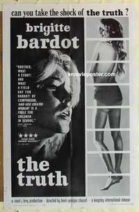 s175 TRUTH one-sheet movie poster '61 super sexy Brigitte Bardot, Clouzot