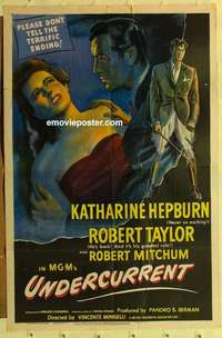 s157 UNDERCURRENT one-sheet movie poster '46 Hepburn, Taylor, Mitchum