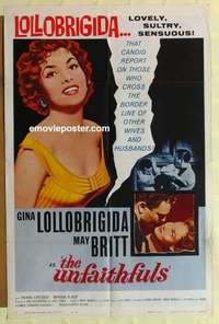 s155 UNFAITHFULS one-sheet movie poster '60 Gina Lollobrigida, May Britt