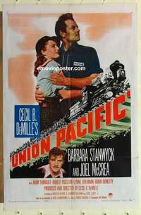 s153 UNION PACIFIC one-sheet movie poster R58 Stanwyck, McCrea, DeMille