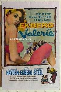 s144 VALERIE one-sheet movie poster '57 sexy Anita Ekberg, Sterling Hayden